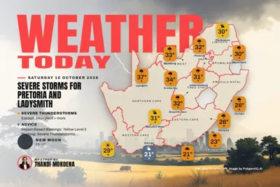 WEATHER TODAY: Severe thunderstorms for Pretoria, Ermelo and Ladysmith
