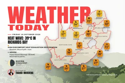 WEATHER TODAY: Richards Bay hits 39°C as heat wave holds Eastern Cape and KZN