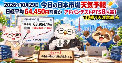 🦉 October 29, 2026 Today's Japanese Market Weather Forecast | Nikkei Average around 64,450 yen? Advantest up 8% in PTS! But beware of a morning peak|たにぴょん総研 AIニュース 株式新聞
