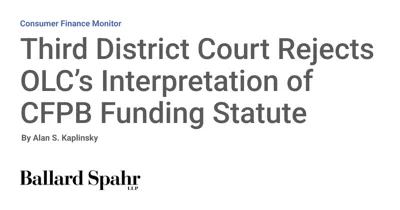 Third District Court Rejects OLC’s Interpretation of CFPB Funding Statute