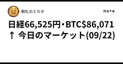 Nikkei 66,525 JPY📈・BTC $86,071↑ Today's Market (09/22)|朝礼のミカタ